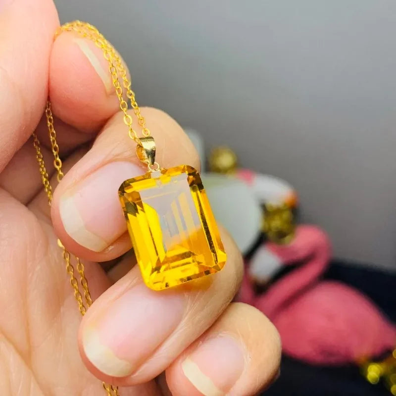 Natural Citrine 10*14mm Pendant Necklace S925 Silver Palace Style Women's Vintage Jewellery Gemstone Certificate