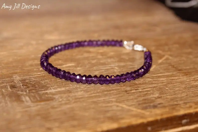Sterling Silver Amethyst Beaded Bracelet