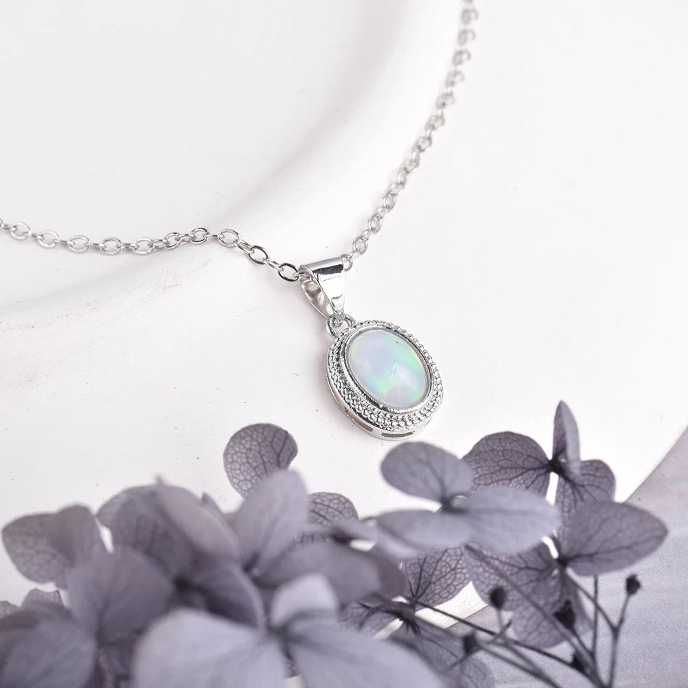 Natural Opal Pendant Necklace – 925 Sterling Silver October Birthstone Jewelry
