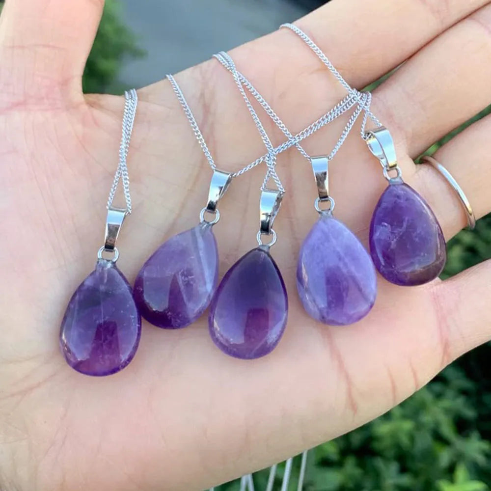 Amethyst Teardrop Birthstone Pendant Necklace