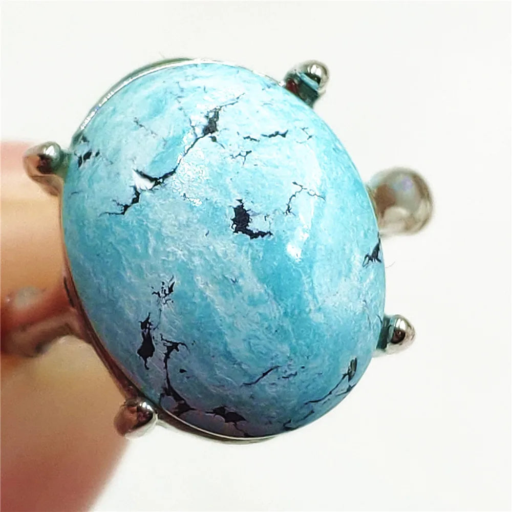 Natural Green Turquoise Adjustable Ring | 925 Sterling Silver