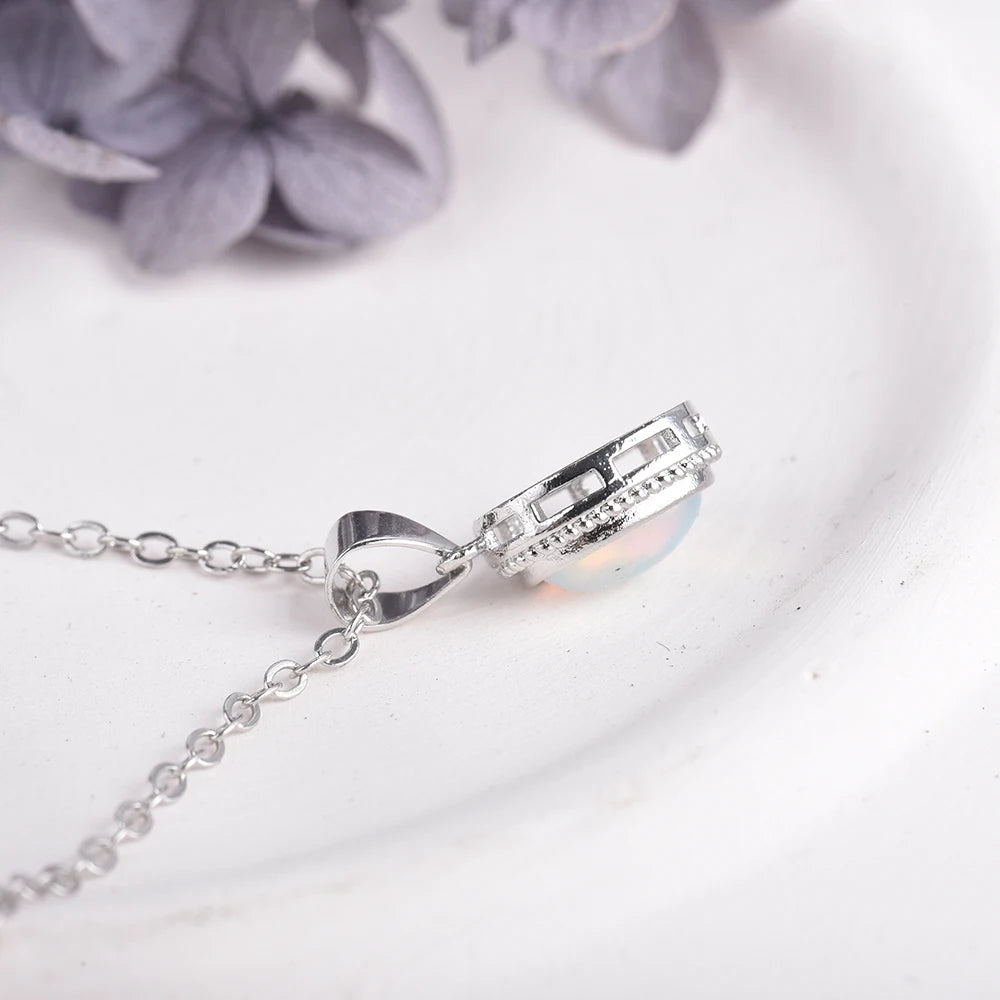 Natural Opal Pendant Necklace – 925 Sterling Silver October Birthstone Jewelry