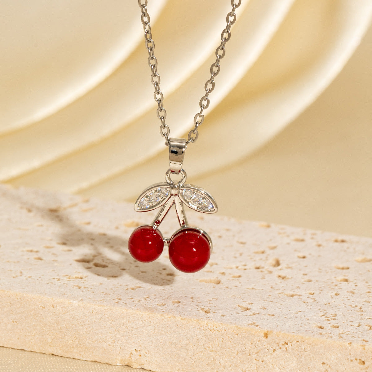 Malika Gems Cherry Glow Necklace – Red Crystal Drip Pendant