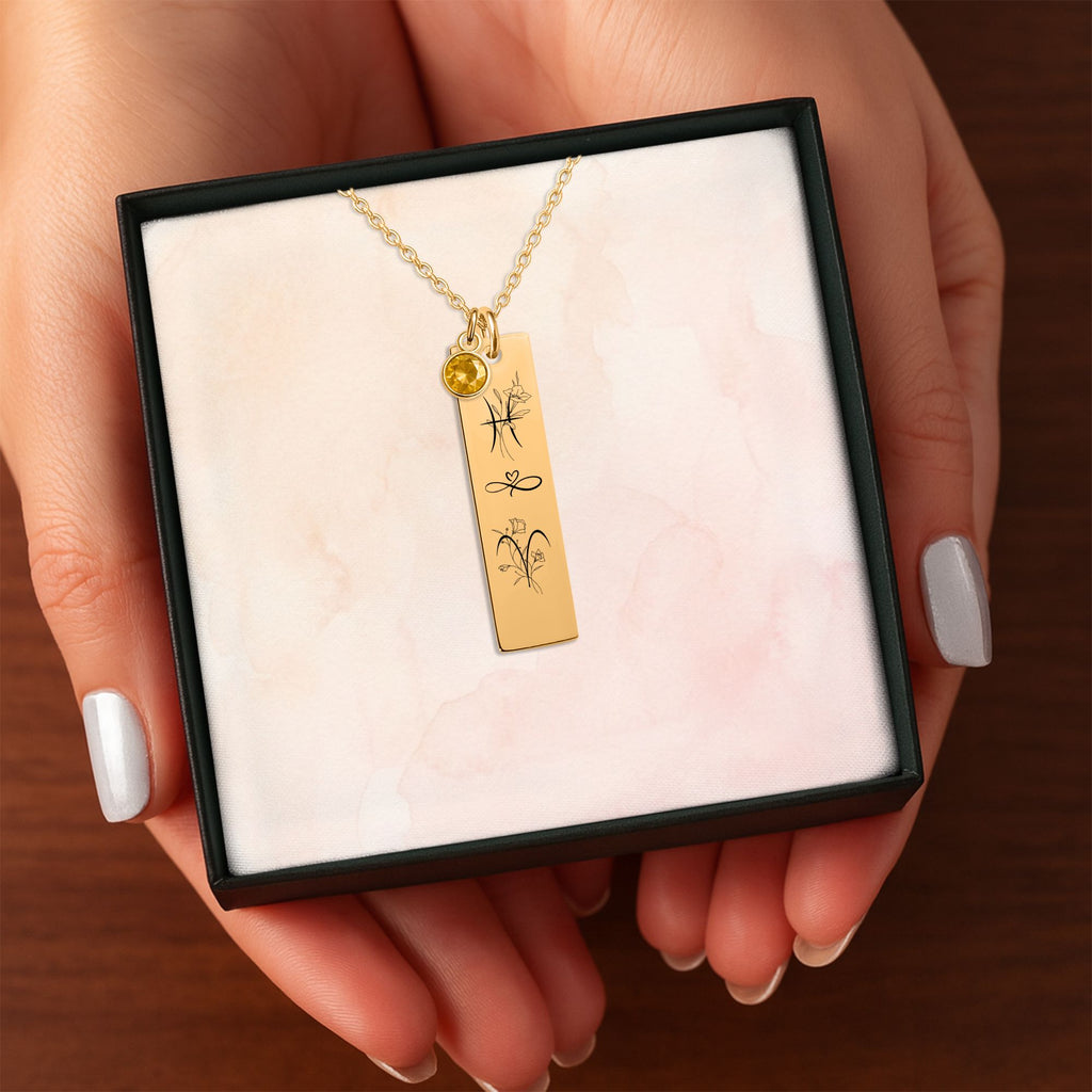 Vertical Bar Necklace with Birthstone