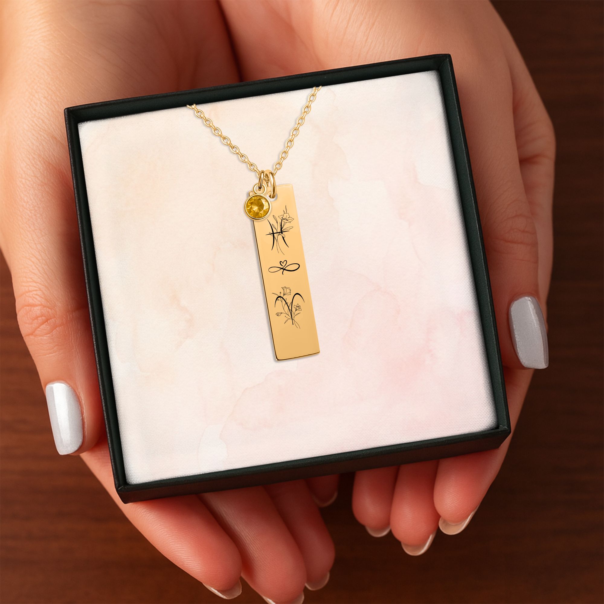 Vertical Bar Necklace with Birthstone