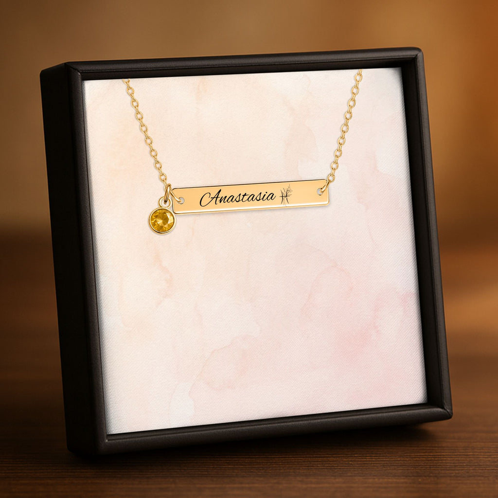 Horizontal Bar Necklace with Birthstone