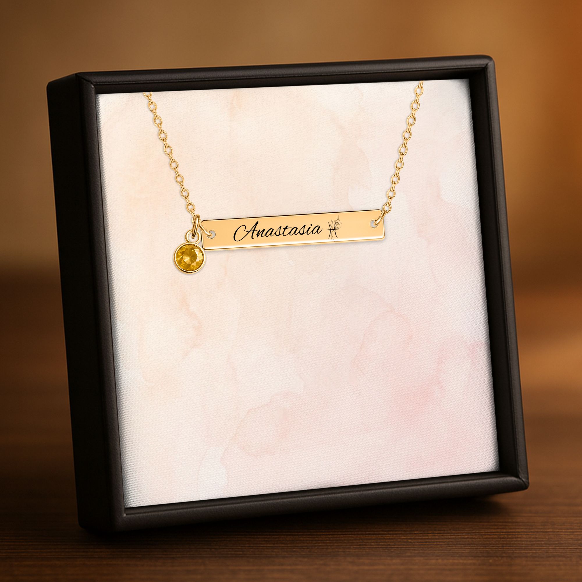 Horizontal Bar Necklace with Birthstone