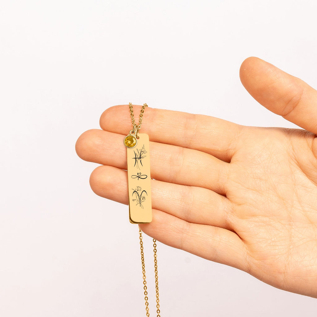 Vertical Bar Necklace with Birthstone