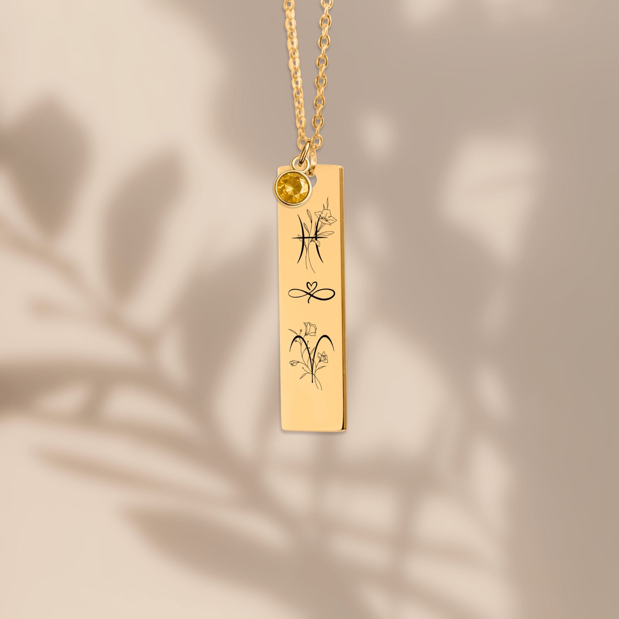 Vertical Bar Necklace with Birthstone