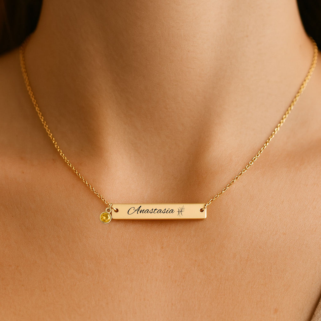 Horizontal Bar Necklace with Birthstone