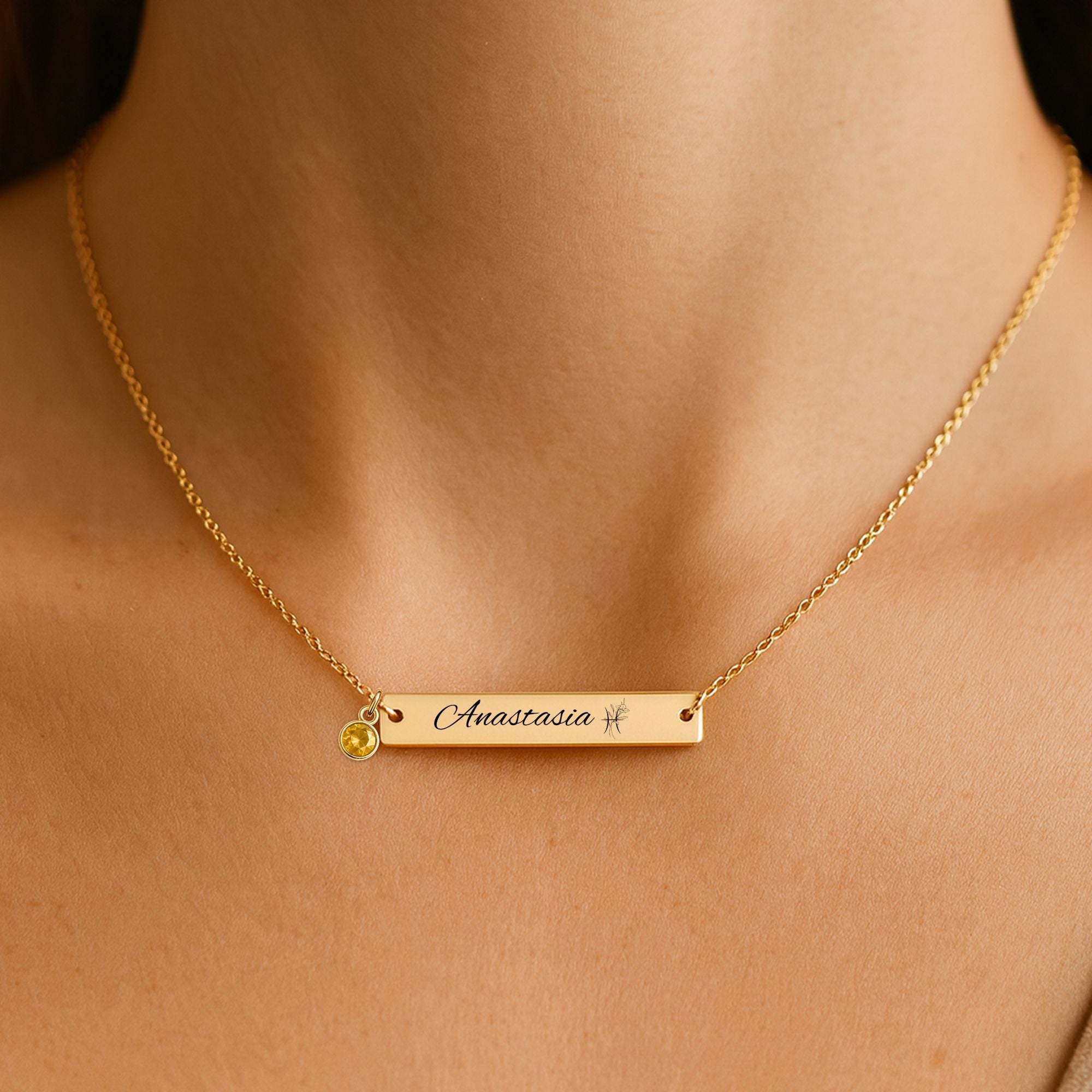 Horizontal Bar Necklace with Birthstone