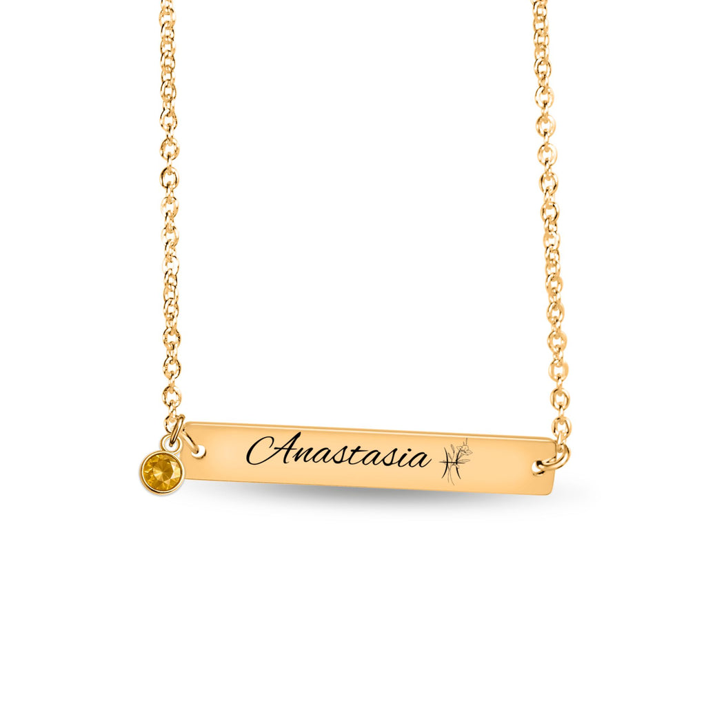 Horizontal Bar Necklace with Birthstone