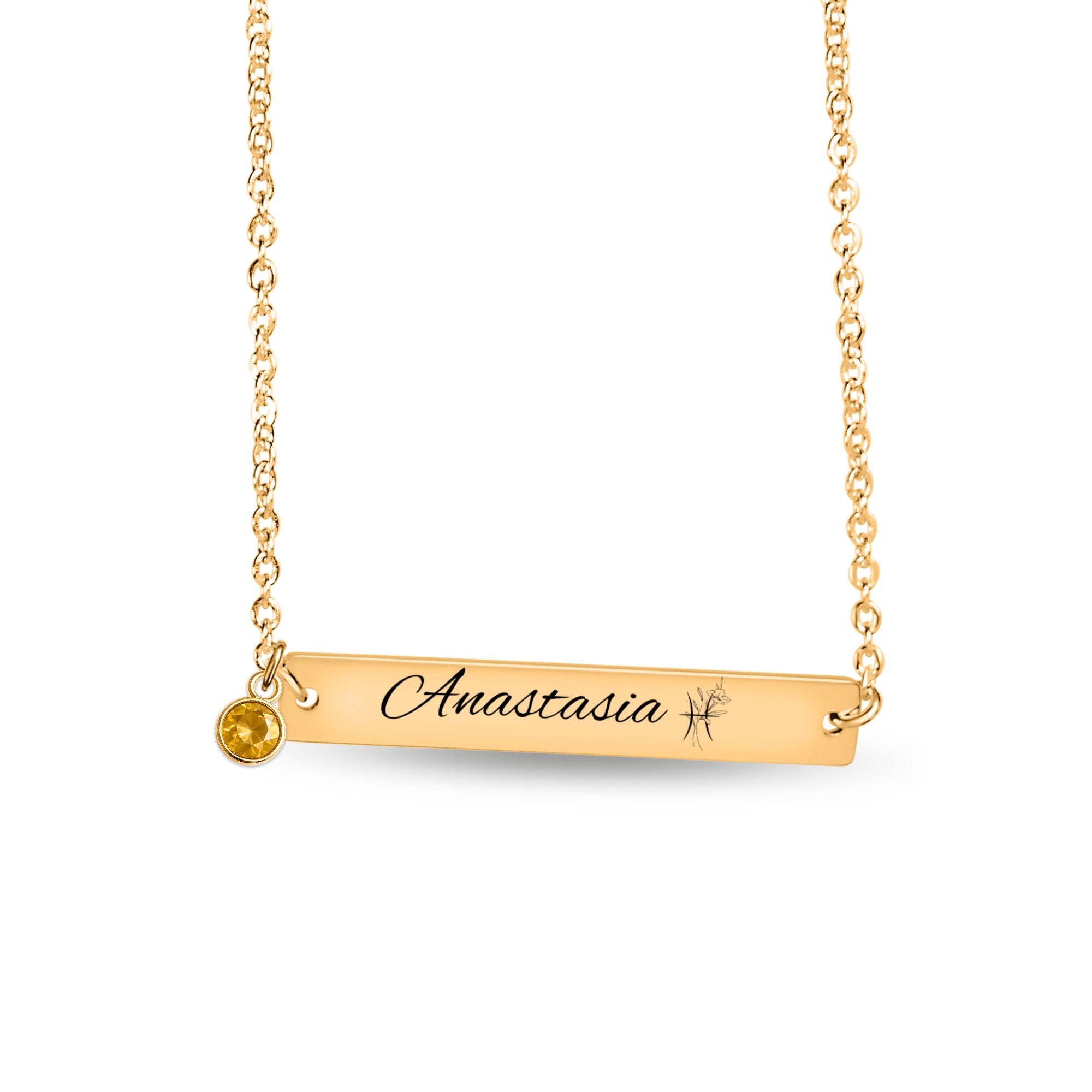 Horizontal Bar Necklace with Birthstone