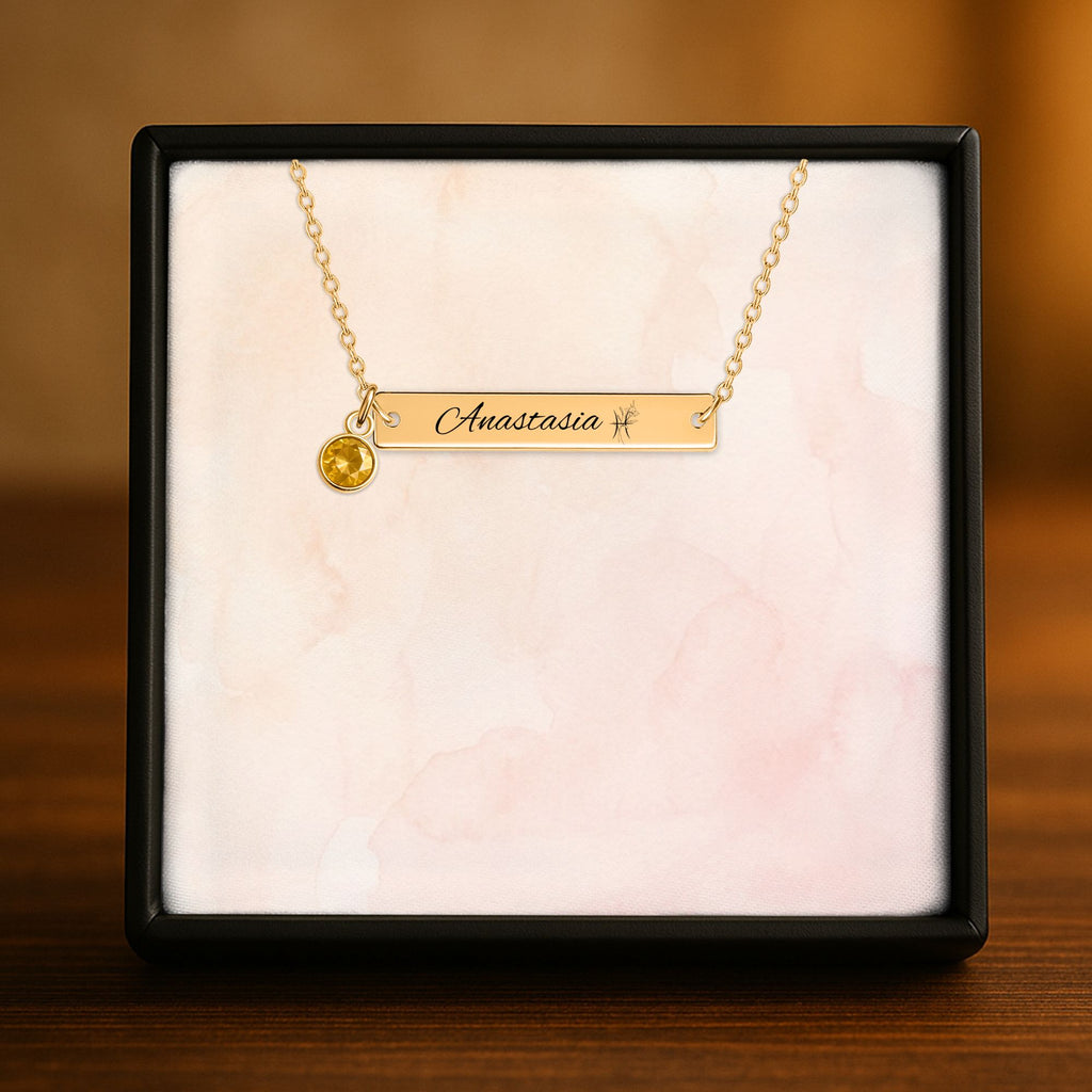Horizontal Bar Necklace with Birthstone