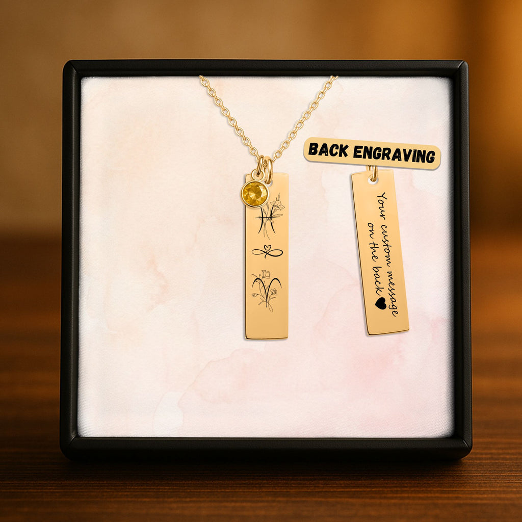Vertical Bar Necklace with Birthstone