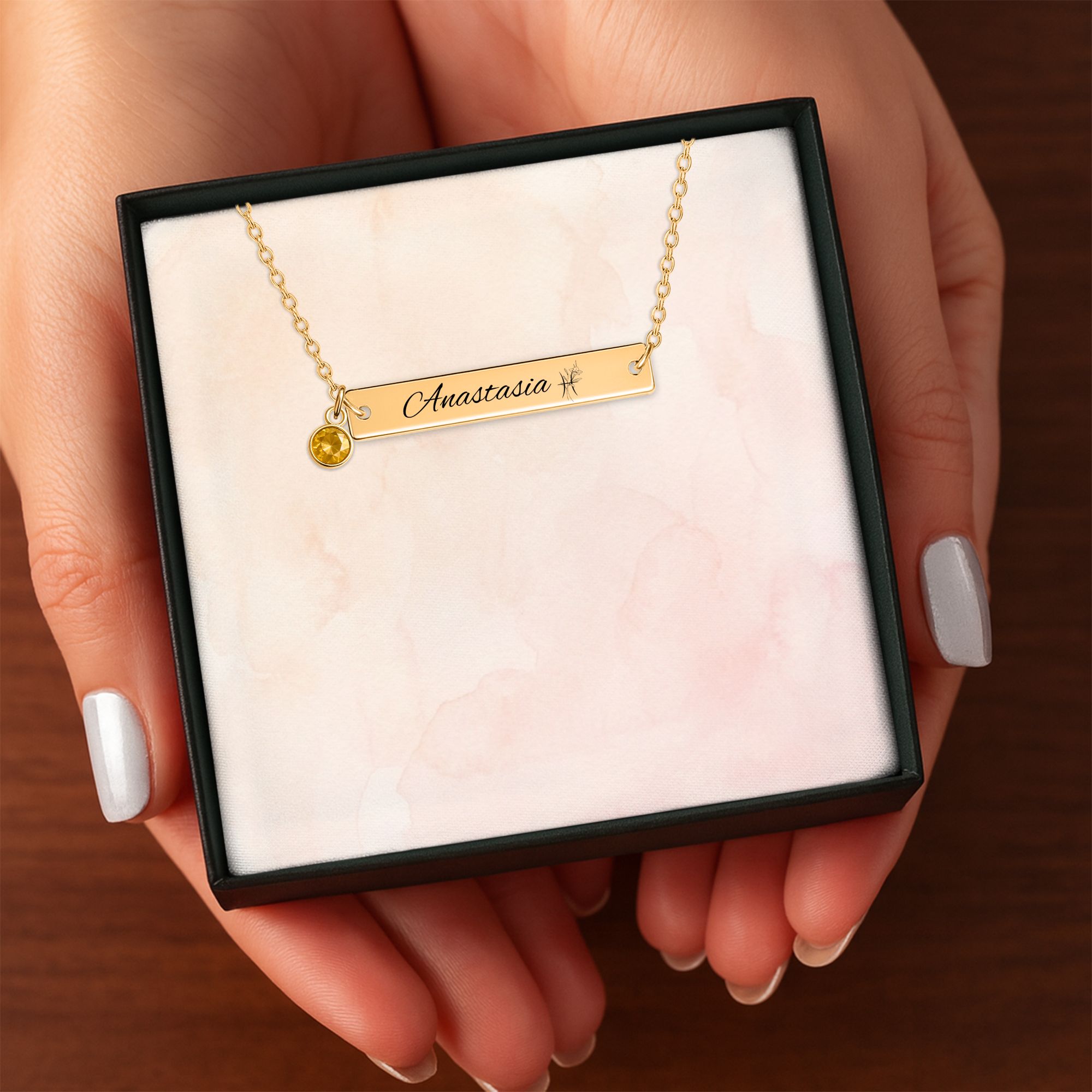 Horizontal Bar Necklace with Birthstone