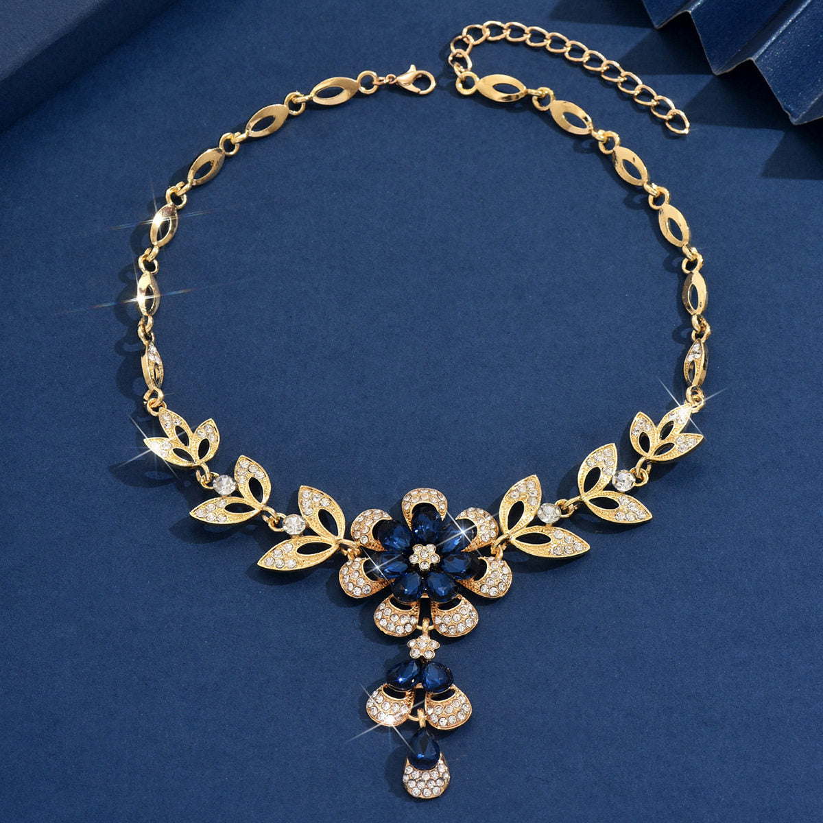 Malika Gems Midnight Flower Necklace – Black Crystal Bloom Pendant