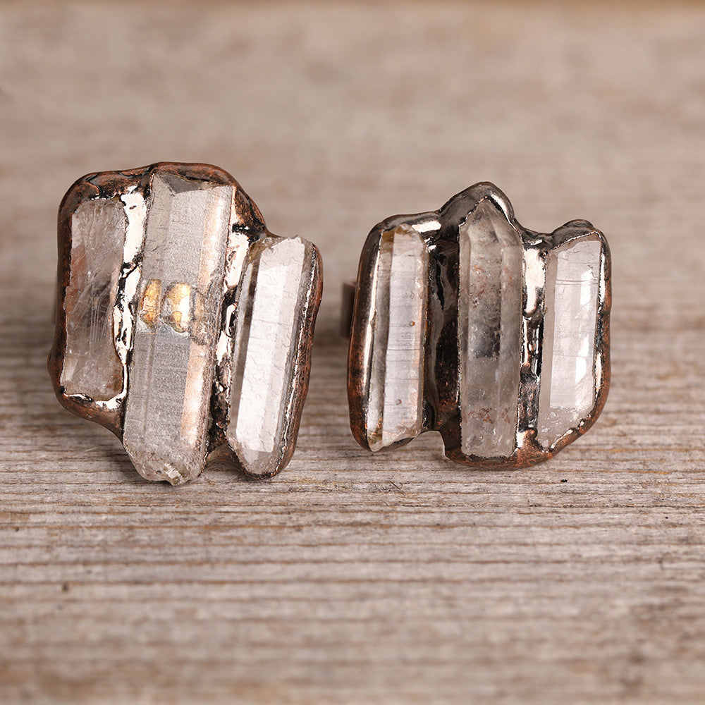 Unique White Quartz Kyanite Adjustable Rings