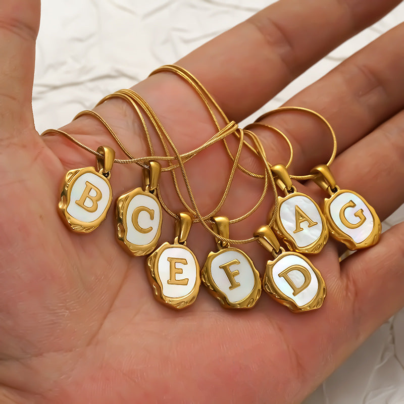 Malika Gems Lava Shell Initial Necklace – Natural Energy Letter Pendant