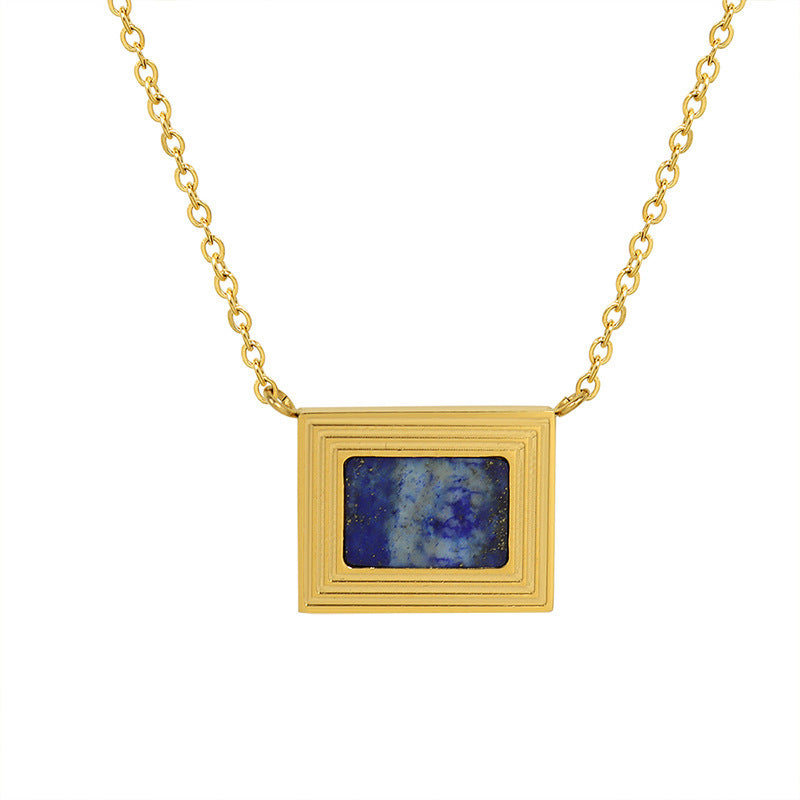 Malika Gems Lapis Art Necklace – Blue Stone Painting Pendant