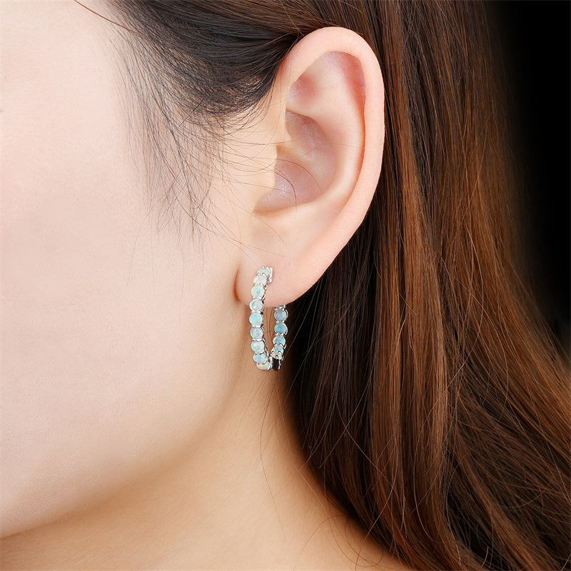 Natural Opal Huggie Earrings in 925 Sterling Silver – October Birthstone