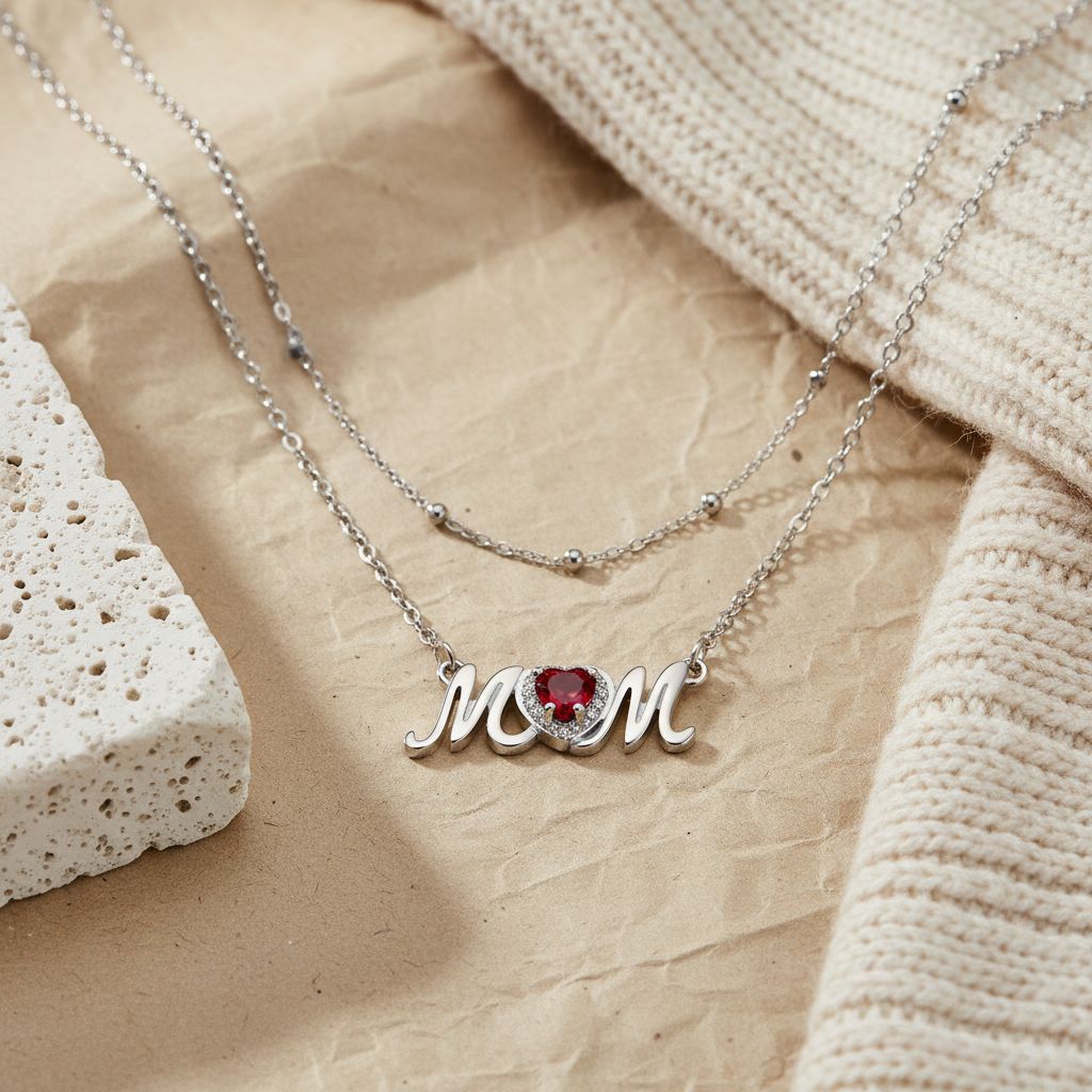 Malika Gems Mother’s Love Necklace – Layered Heart Pendant